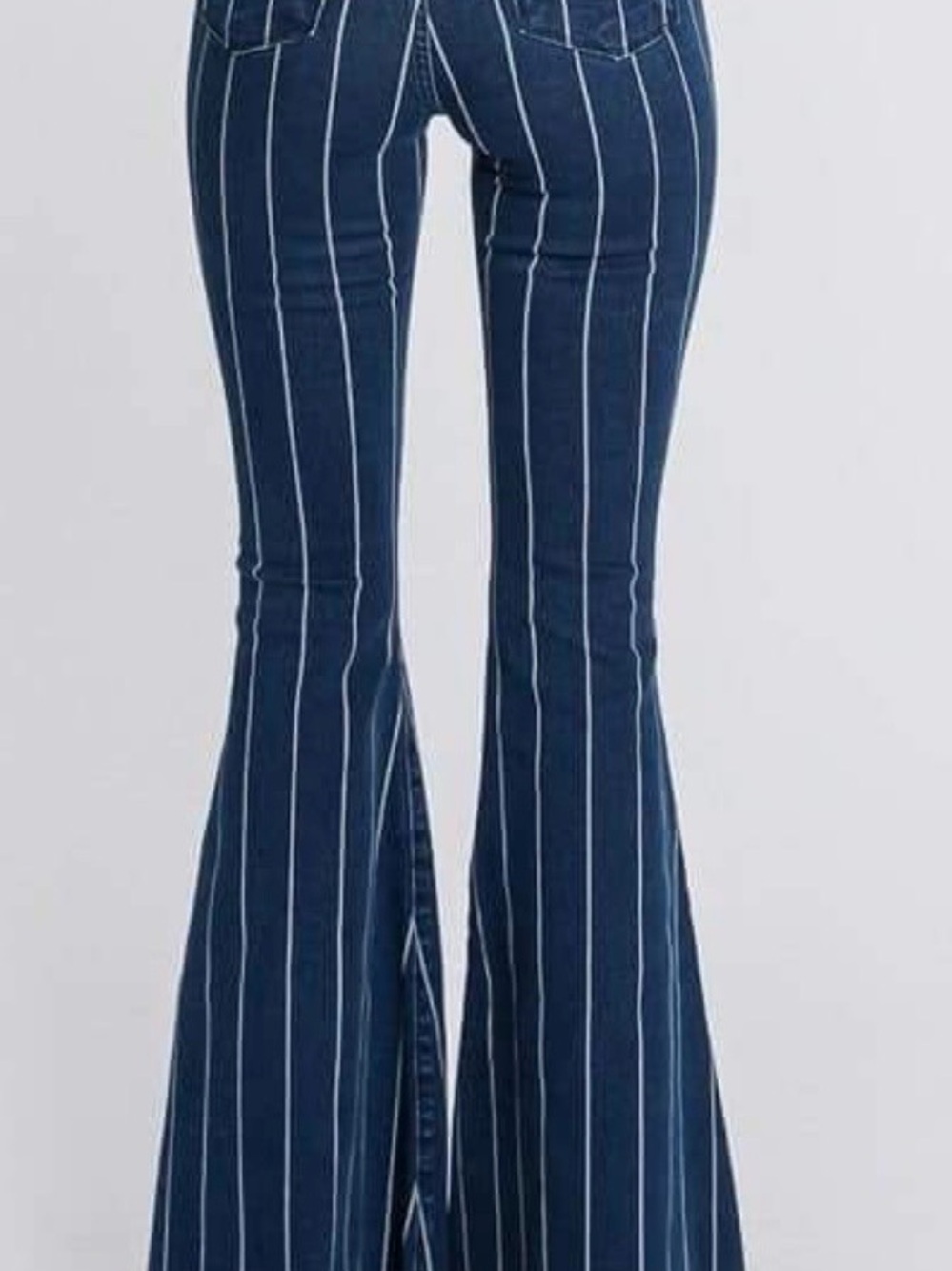 Striped Dark Blue Flare Jeans - Women's Wide Leg